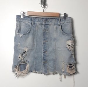 Free people distressed denim skirt